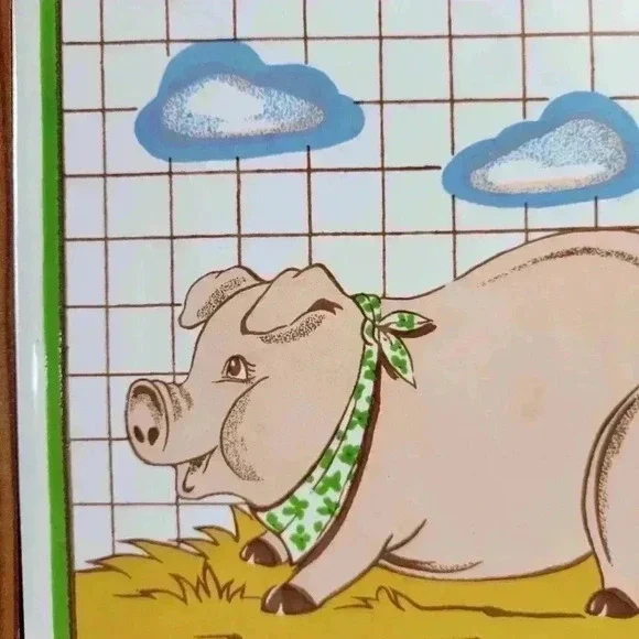 PIG LOVERS Vintage Ceramic kitchen Decor, Pig Ceramic in Wood Frame - Picture 3 of 7